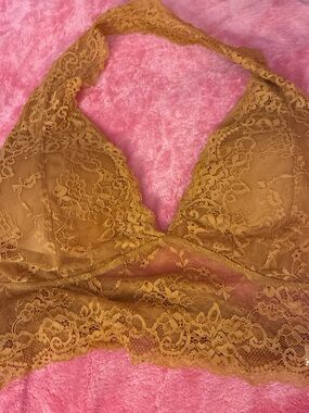 SHEIN Mustard Lace Halter Bralette